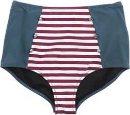 Tri-Colour High Waist Bikini Bottoms with Stripes and Buttons
