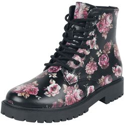 Black Lace-Up Boots with Floral All-Over Print, Rock Rebel by EMP, Støvle