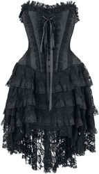 Elaborate Gothic Dress with Corset and Shorter-Front Skirt, Gothicana by EMP, Kort kjole