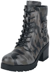 Lace-Up Boots with Camouflage Print, Black Premium by EMP, Støvle