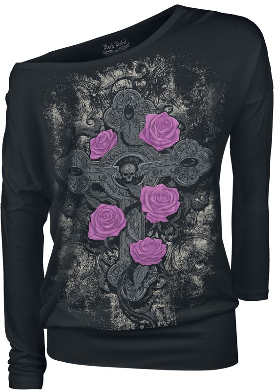 Long-sleeved shirt cross and rose print