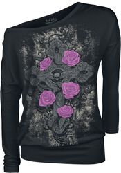 Long-sleeved shirt cross and rose print, Rock Rebel by EMP, Langærmet