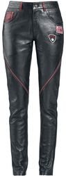 Leather Trousers with Patches and Zip Details, Rock Rebel by EMP, Læderbukser
