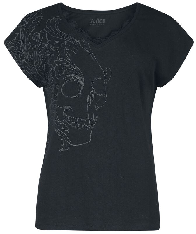 T-shirt with skull print and lace