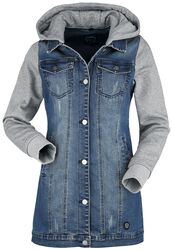 Denim Jacket with Sweat Sleeves and Hood