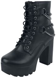 Black Boots with Studded Straps and Chains, Gothicana by EMP, Høj hæl