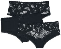 Black Panty Set in Uni-Colour and with Prints, Gothicana by EMP, Trussesæt