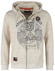 Beige Hooded Jacket with Prints, Rock Rebel by EMP, Hættetrøje med lynlås