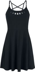 Black Dress with Pentagram Straps and Phases of the Moon Print, Gothicana by EMP, Kort kjole