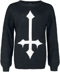 Knitted sweater large cross, Black Blood by Gothicana, Striktrøje