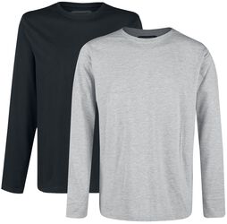 Double Pack Long-Sleeve Tops Grey and Black with Crew Neck, RED by EMP, Langærmet