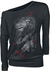 Black Long-Sleeve Shirt with Crew Neckline and Print, Black Premium by EMP, Langærmet