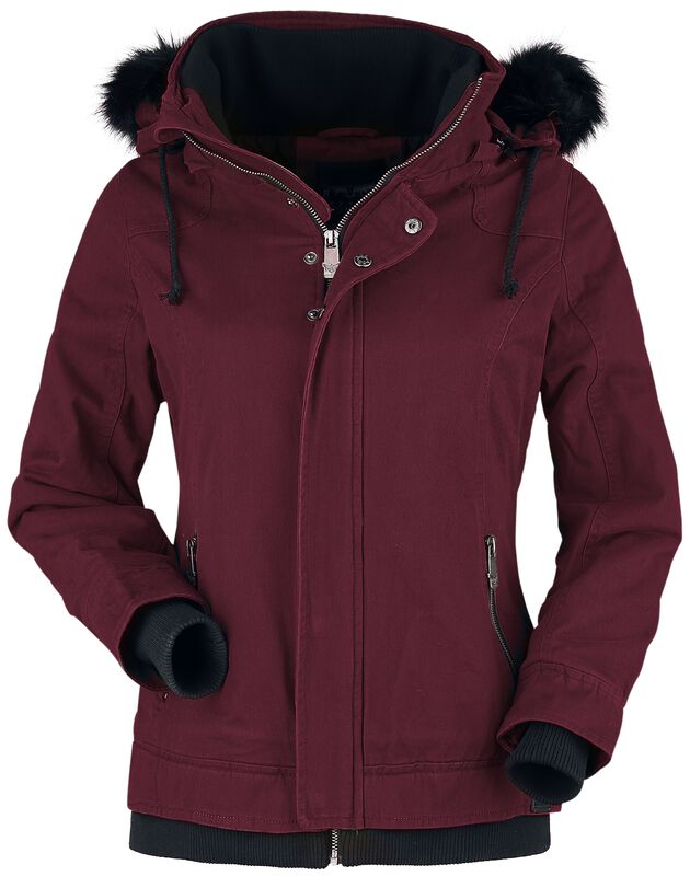 Burgundy Jacket with Faux Fur Collar and Hood
