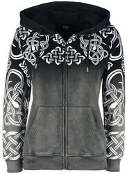 Hoodie Jacket with Colour Gradient and Celtic Adornment, Black Premium by EMP, Hættetrøje med lynlås