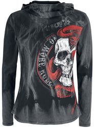 Long-Sleeve Shirt with Hood and Skull Print, Rock Rebel by EMP, Langærmet