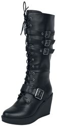 Black Lace-Up Boots with Heel and Buckles, Gothicana by EMP, Snørestøvler