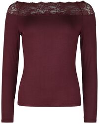 Red Long-Sleeve Top with Lace, Black Premium by EMP, Langærmet