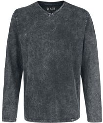 Long-Sleeve Shirt with V-Neckline and Wash, Black Premium by EMP, Langærmet