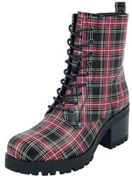 Black Lace-Up Boots with Checked Pattern and Heel, Black Premium by EMP, Støvle