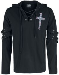 Gothicana X Anne Stokes - Black Long-Sleeve Shirt with Print and Lacing, Gothicana by EMP, Langærmet