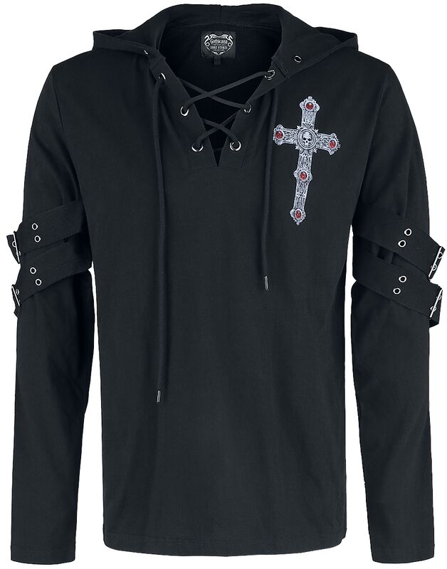 Gothicana X Anne Stokes - Black Long-Sleeve Shirt with Print and Lacing