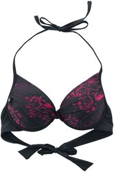 Black Bikini Top with Skull and Roses Motif, Black Premium by EMP, Bikinitop