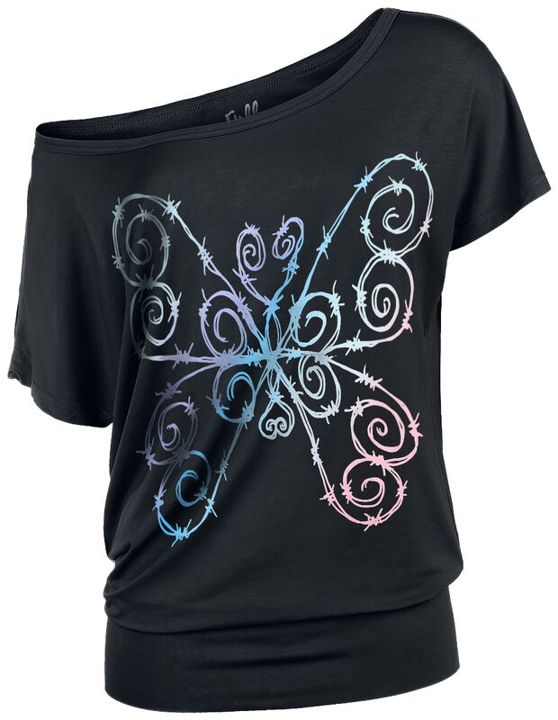 T-Shirt with Colourful Barbed Wire Butterfly