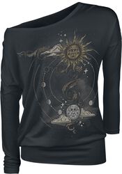 Black Long-Sleeve Shirt with Crew Neckline and Print, Gothicana by EMP, Langærmet