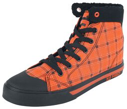 Orange Lined Sneakers with Squared Pattern, RED by EMP, Sneakers, høje