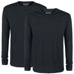 Double Pack Black Long-Sleeve Tops with Crew Neck and V Neck, Black Premium by EMP, Langærmet