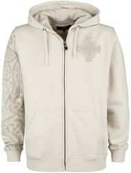 Beige Hooded Jacket with Celtic-Style Print