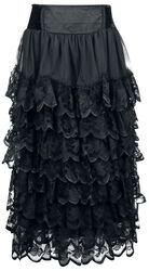 Flounce Skirt With Velvet Details, Gothicana by EMP, Lang nederdel