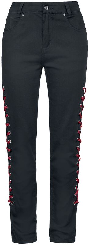 Black jeans red lace details