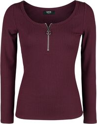 Burgundy Long-Sleeve Shirt with Zip at Neckline, Black Premium by EMP, Langærmet