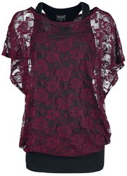 Bordeaux lace med sort top, Black Premium by EMP, T-shirt