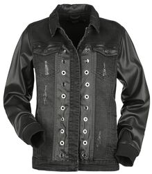 Jeans Jacket With Faux Leather Details, Black Premium by EMP, Jeansjakke