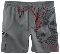 Grey Swimshorts with Skull Print, Rock Rebel by EMP, Badeshorts