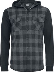 Hooded Checked Flanell Sweat Sleeve Shirt, Urban Classics, Flannelskjorte