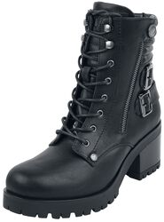 Black Lace-Up Boots with Buckles and Heel, Black Premium by EMP, Støvle