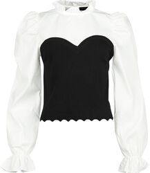 Corset detail frill collar puff, QED London, Bluse