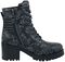 Black Lace-Up Boots with Skull & Roses Pattern and Heel
