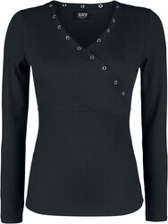 Black Long-Sleeve Shirt with Eyelets and V-Neckline, Black Premium by EMP, Langærmet